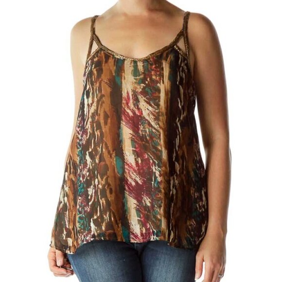Rock & Republic Tops - Rock & Republic Brown Print Beaded Detail Sleeveless Blouse
